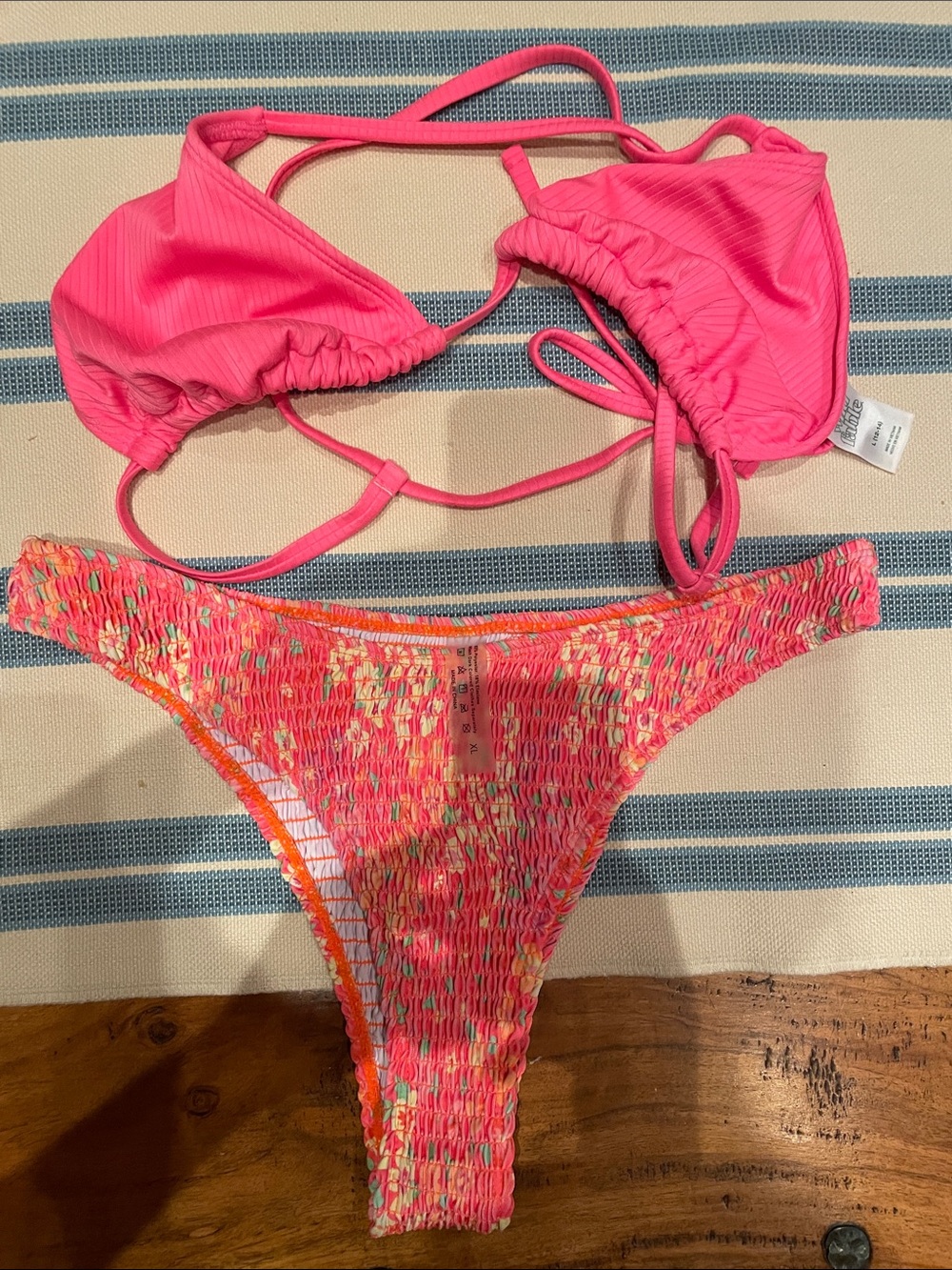 Vibrant Pink Smocked Bikini Set - Adjustable Tie Top